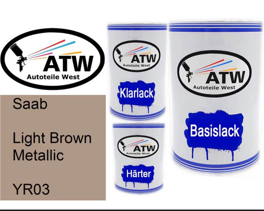 Saab, Light Brown Metallic, YR03: 500ml Lackdose + 500ml Klarlack + 250ml Härter - Set, von ATW Autoteile West.